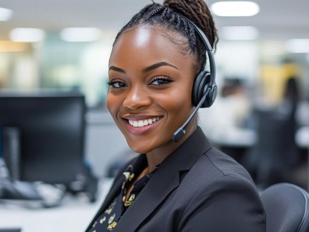 A-woman-in-her-30s-at-a-call-center-wearing-a-headset-low-resolution-_-Premium-AI-generated-image